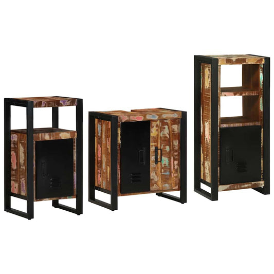 Badezimmermöbel Set 3 pcs Mehrfarbig Massives recyceltes Holz