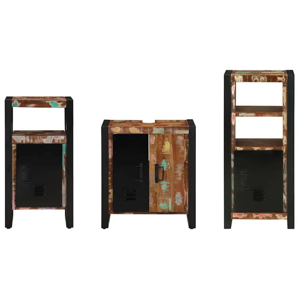 Badezimmermöbel Set 3 pcs Mehrfarbig Massives recyceltes Holz
