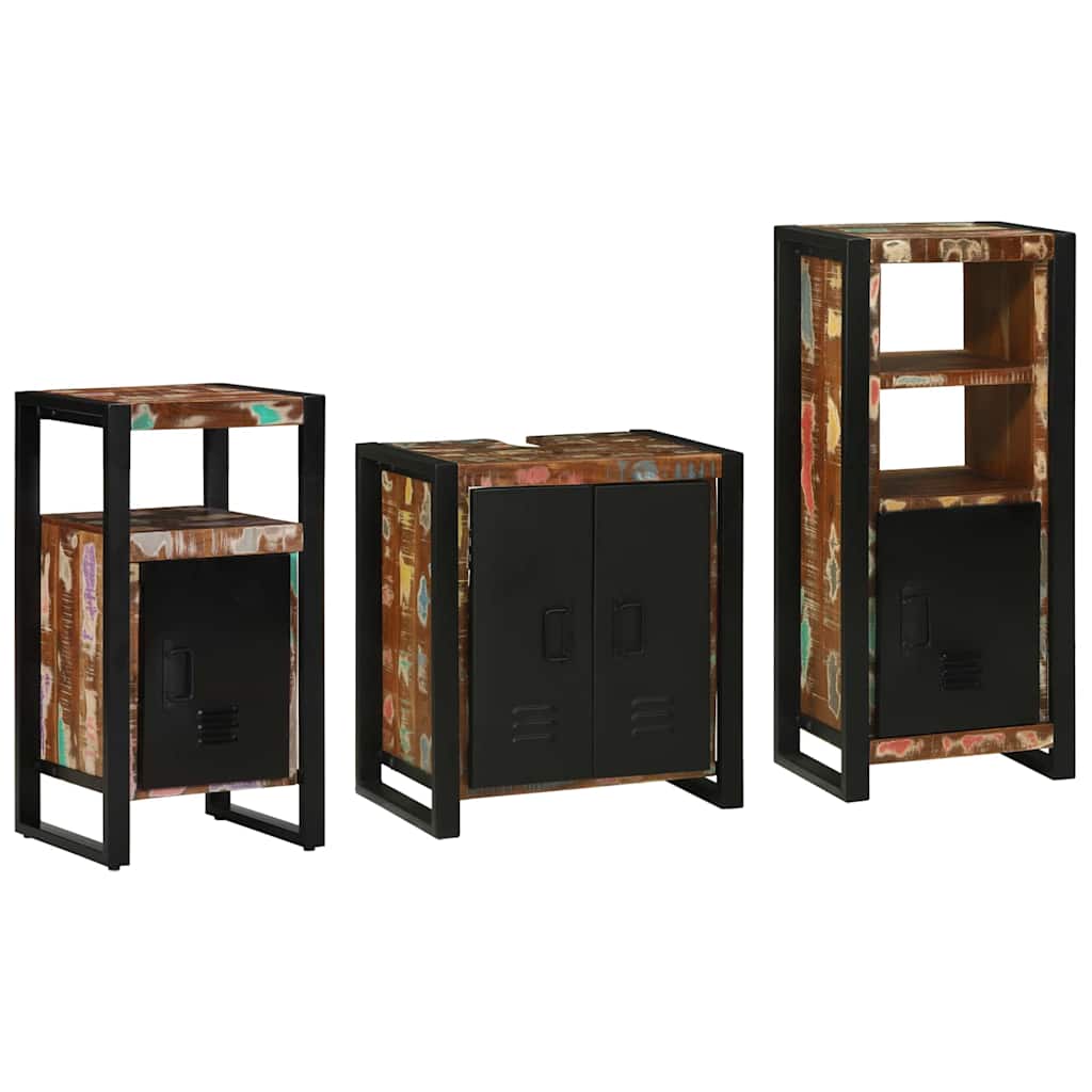 Badezimmermöbel Set 3 pcs Mehrfarbig Massives recyceltes Holz