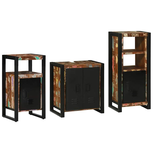 Badezimmermöbel Set 3 pcs Mehrfarbig Massives recyceltes Holz
