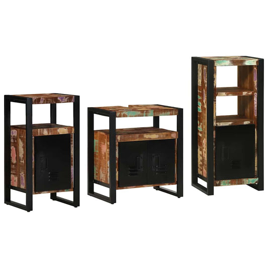 Badezimmermöbel Set 3 pcs Mehrfarbig Massives recyceltes Holz