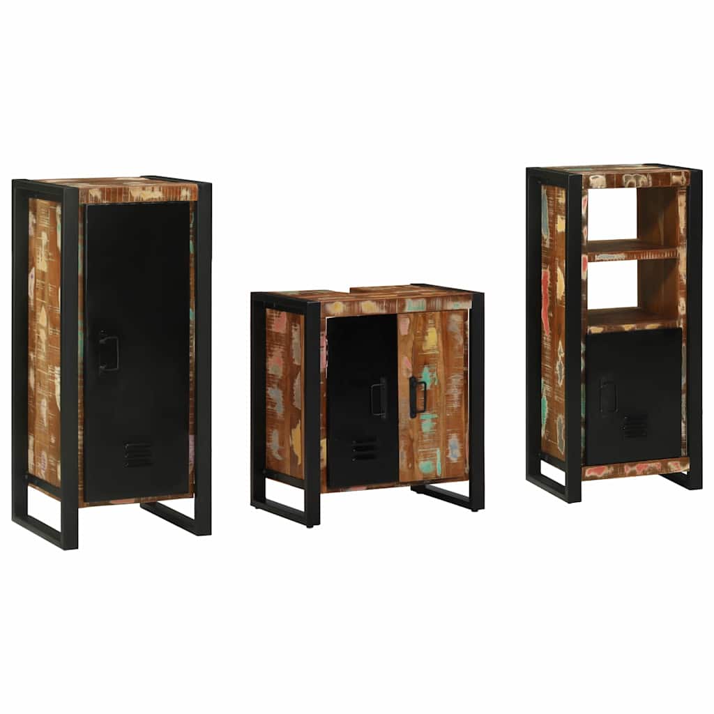 Badezimmermöbel Set 3 pcs Mehrfarbig Massives recyceltes Holz