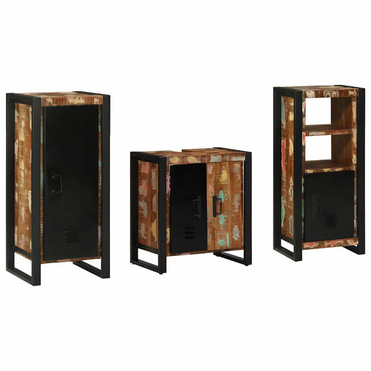 Badezimmermöbel Set 3 pcs Mehrfarbig Massives recyceltes Holz