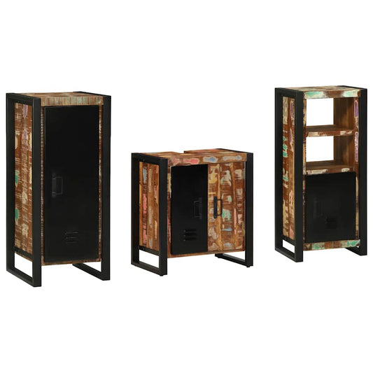 Badezimmermöbel Set 3 pcs Mehrfarbig Massives recyceltes Holz