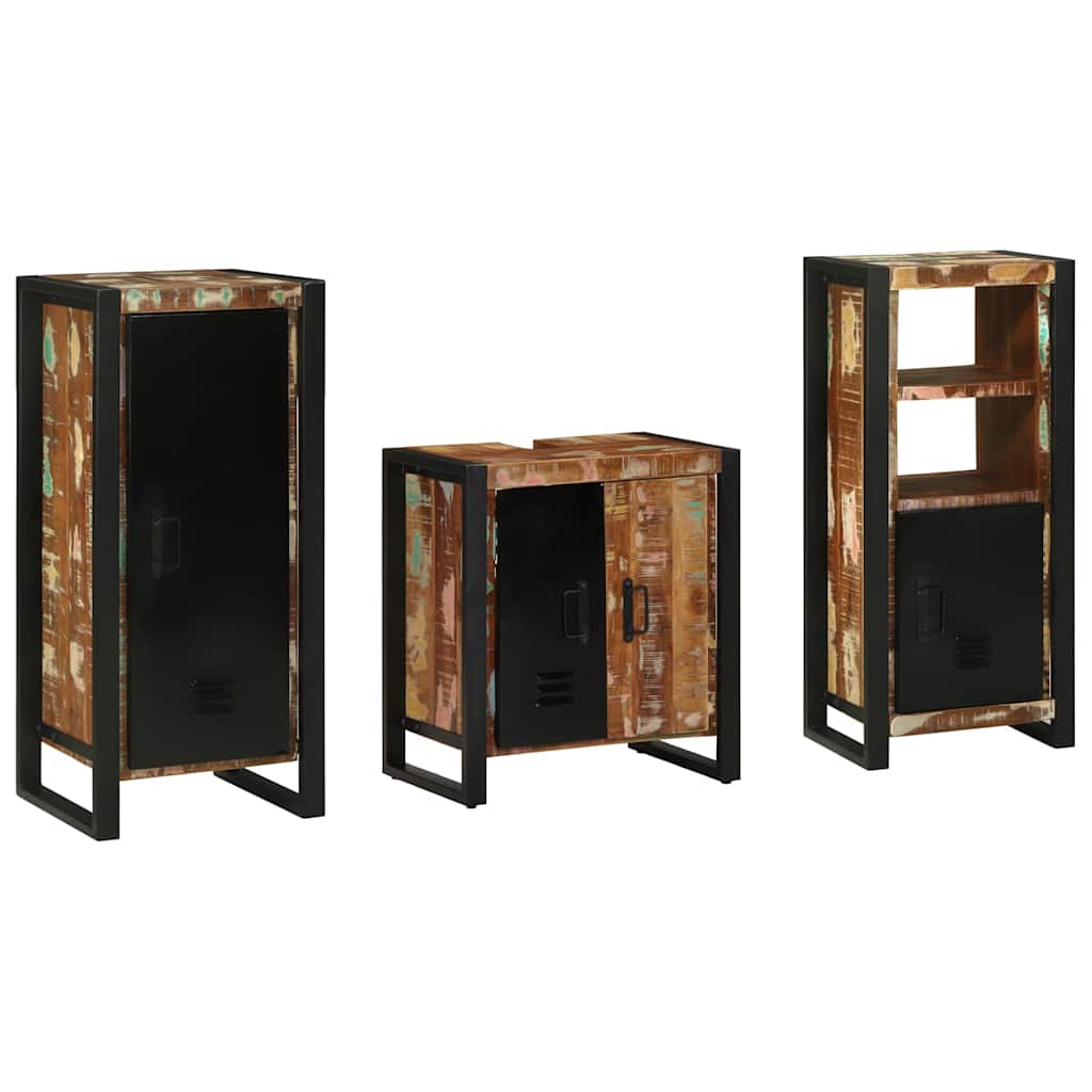 Badezimmermöbel Set 3 pcs Mehrfarbig Massives recyceltes Holz
