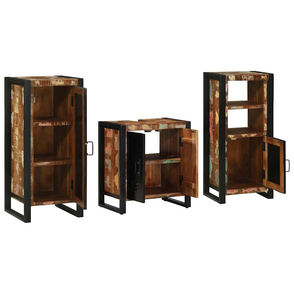 Badezimmermöbel Set 3 pcs Mehrfarbig Massives recyceltes Holz