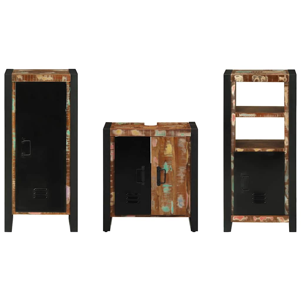 Badezimmermöbel Set 3 pcs Mehrfarbig Massives recyceltes Holz