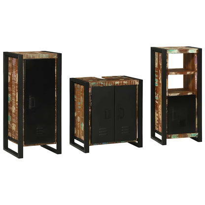 Badezimmermöbel Set 3 pcs Mehrfarbig Massives recyceltes Holz