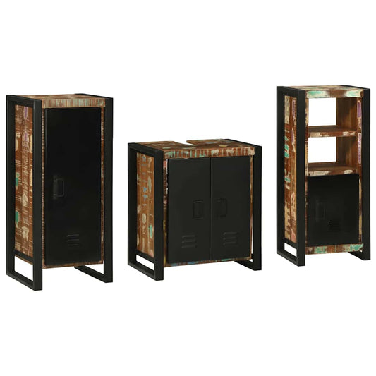 Badezimmermöbel Set 3 pcs Mehrfarbig Massives recyceltes Holz