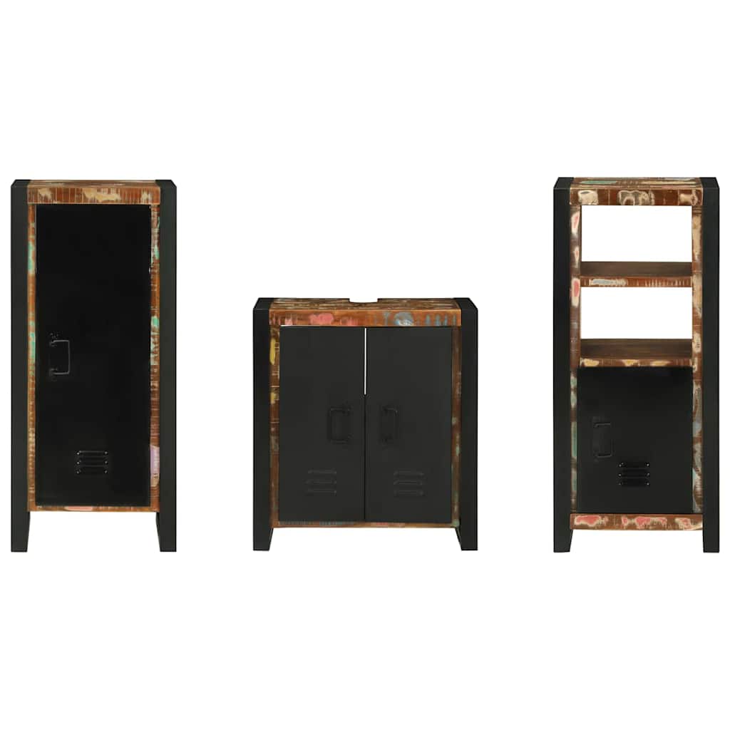 Badezimmermöbel Set 3 pcs Mehrfarbig Massives recyceltes Holz
