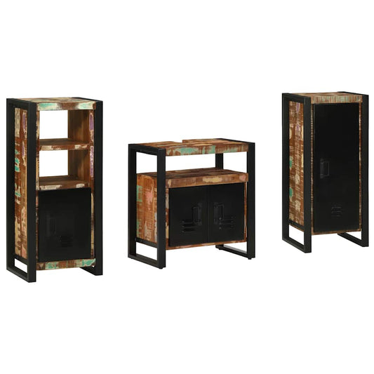 Badezimmermöbel Set 3 pcs Mehrfarbig Massives recyceltes Holz
