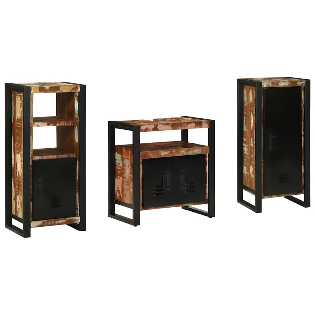 Badezimmermöbel Set 3 pcs Mehrfarbig Massives recyceltes Holz