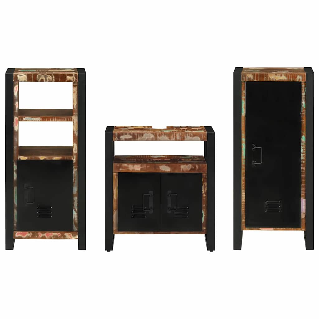 Badezimmermöbel Set 3 pcs Mehrfarbig Massives recyceltes Holz