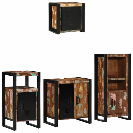 Badezimmermöbel Set 4 pcs Mehrfarbig Massives recyceltes Holz
