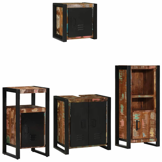 Badezimmermöbel Set 4 pcs Mehrfarbig Massives recyceltes Holz