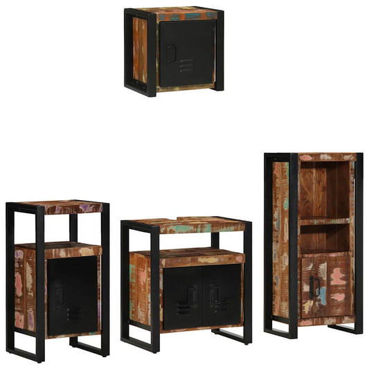 Badezimmermöbel Set 4 pcs Mehrfarbig Massives recyceltes Holz