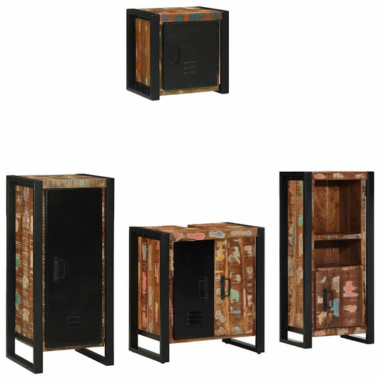 Badezimmermöbel Set 4 pcs Mehrfarbig Massives recyceltes Holz