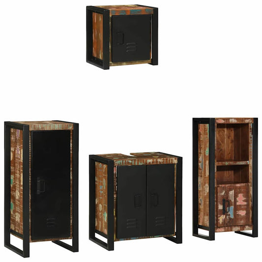 Badezimmermöbel Set 4 pcs Mehrfarbig Massives recyceltes Holz