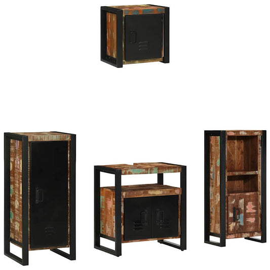 Badezimmermöbel Set 4 pcs Mehrfarbig Massives recyceltes Holz
