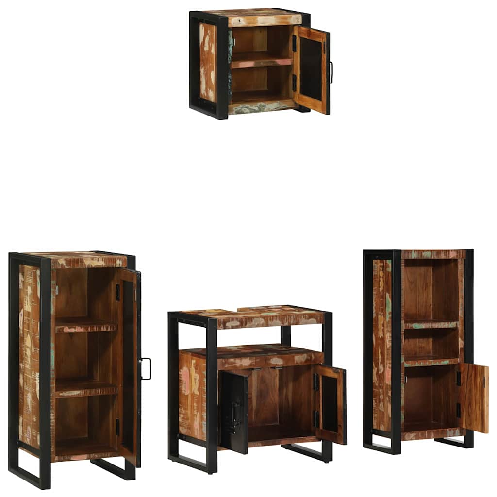 Badezimmermöbel Set 4 pcs Mehrfarbig Massives recyceltes Holz