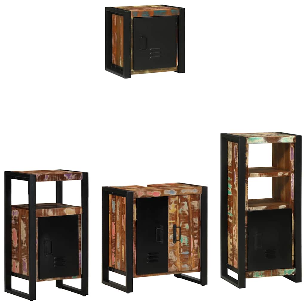 Badezimmermöbel Set 4 pcs Mehrfarbig Massives recyceltes Holz
