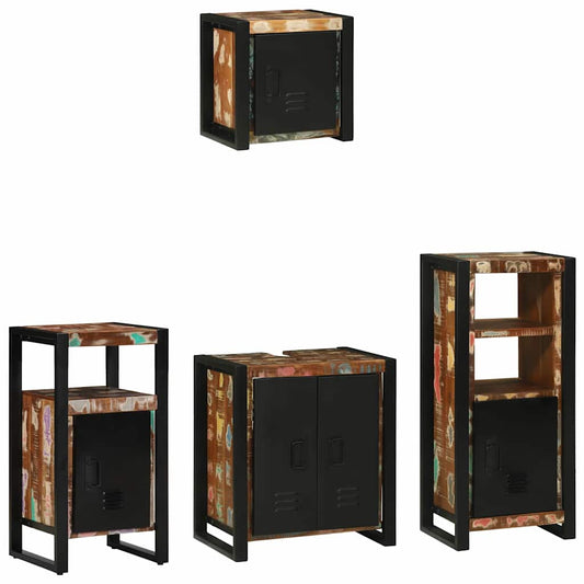 Badezimmermöbel Set 4 pcs Mehrfarbig Massives recyceltes Holz