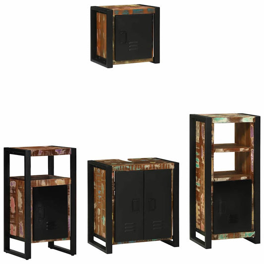 Badezimmermöbel Set 4 pcs Mehrfarbig Massives recyceltes Holz