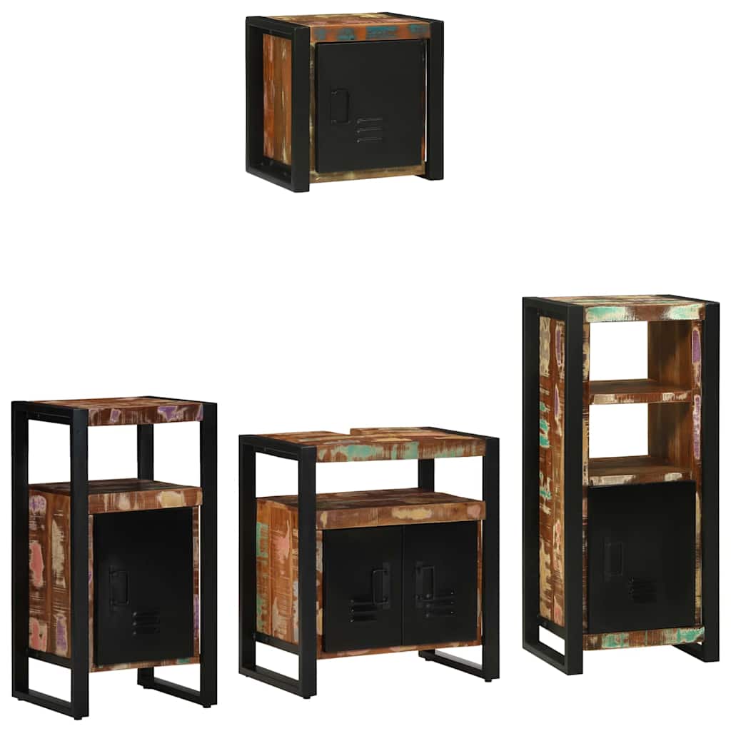 Badezimmermöbel Set 4 pcs Mehrfarbig Massives recyceltes Holz
