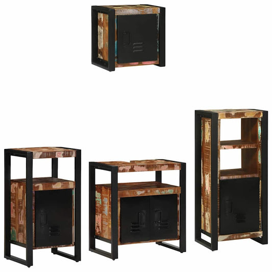 Badezimmermöbel Set 4 pcs Mehrfarbig Massives recyceltes Holz