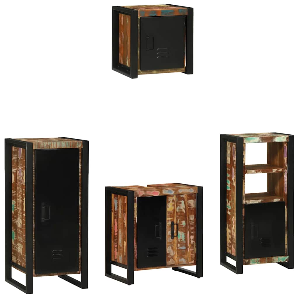 Badezimmermöbel Set 4 pcs Mehrfarbig Massives recyceltes Holz