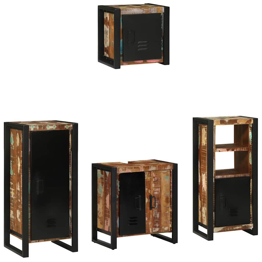 Badezimmermöbel Set 4 pcs Mehrfarbig Massives recyceltes Holz