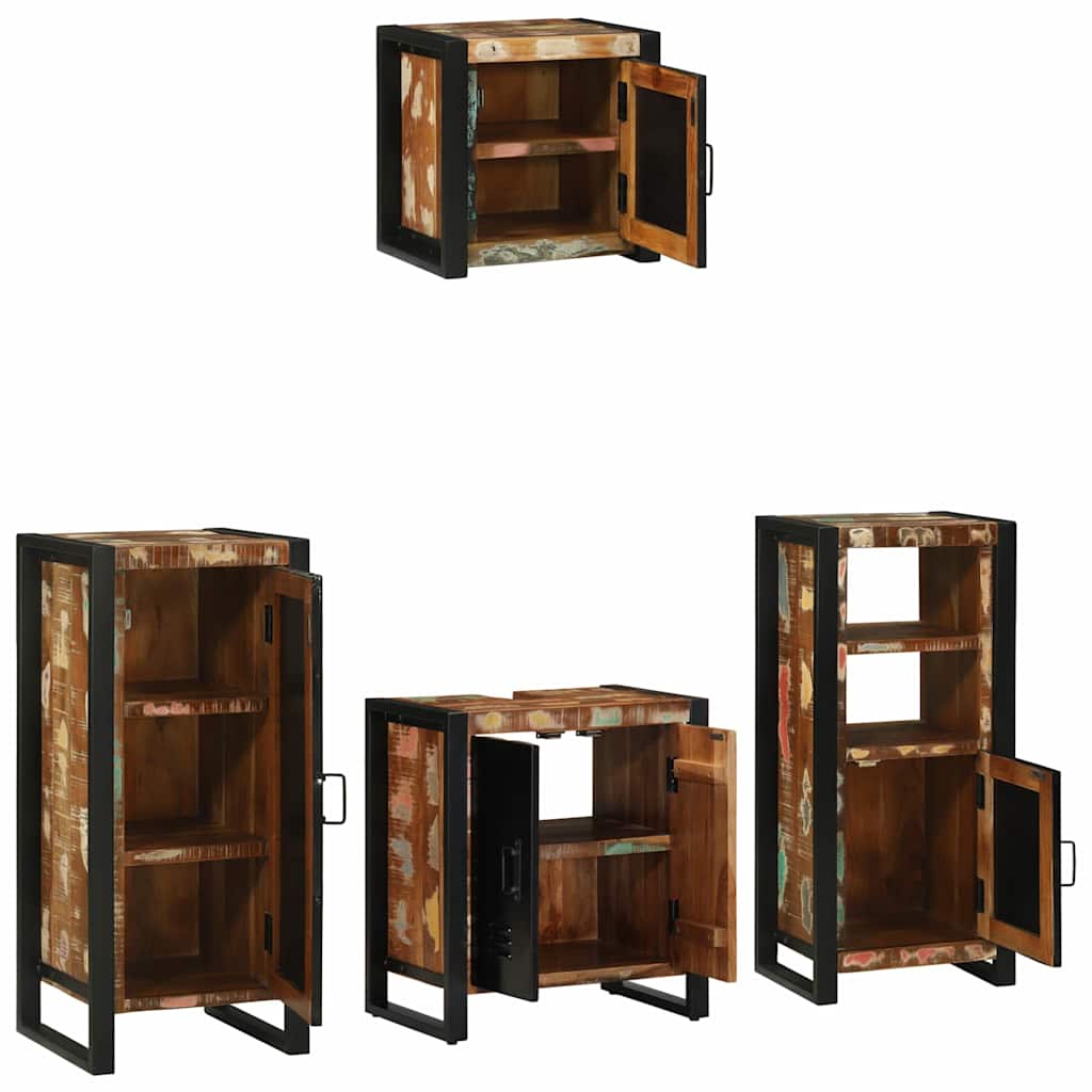 Badezimmermöbel Set 4 pcs Mehrfarbig Massives recyceltes Holz