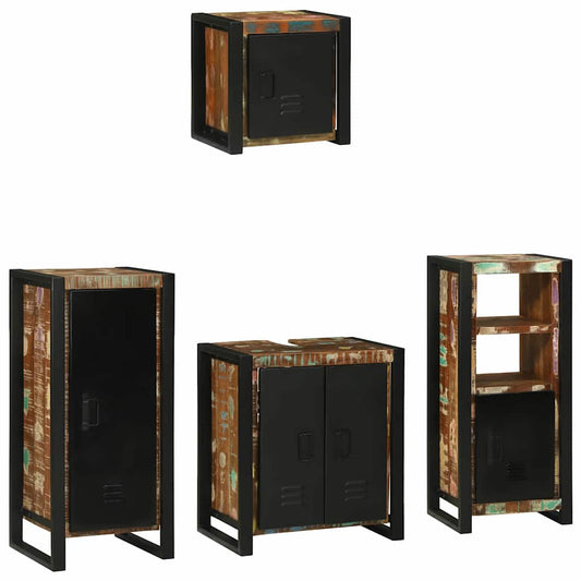 Badezimmermöbel Set 4 pcs Mehrfarbig Massives recyceltes Holz