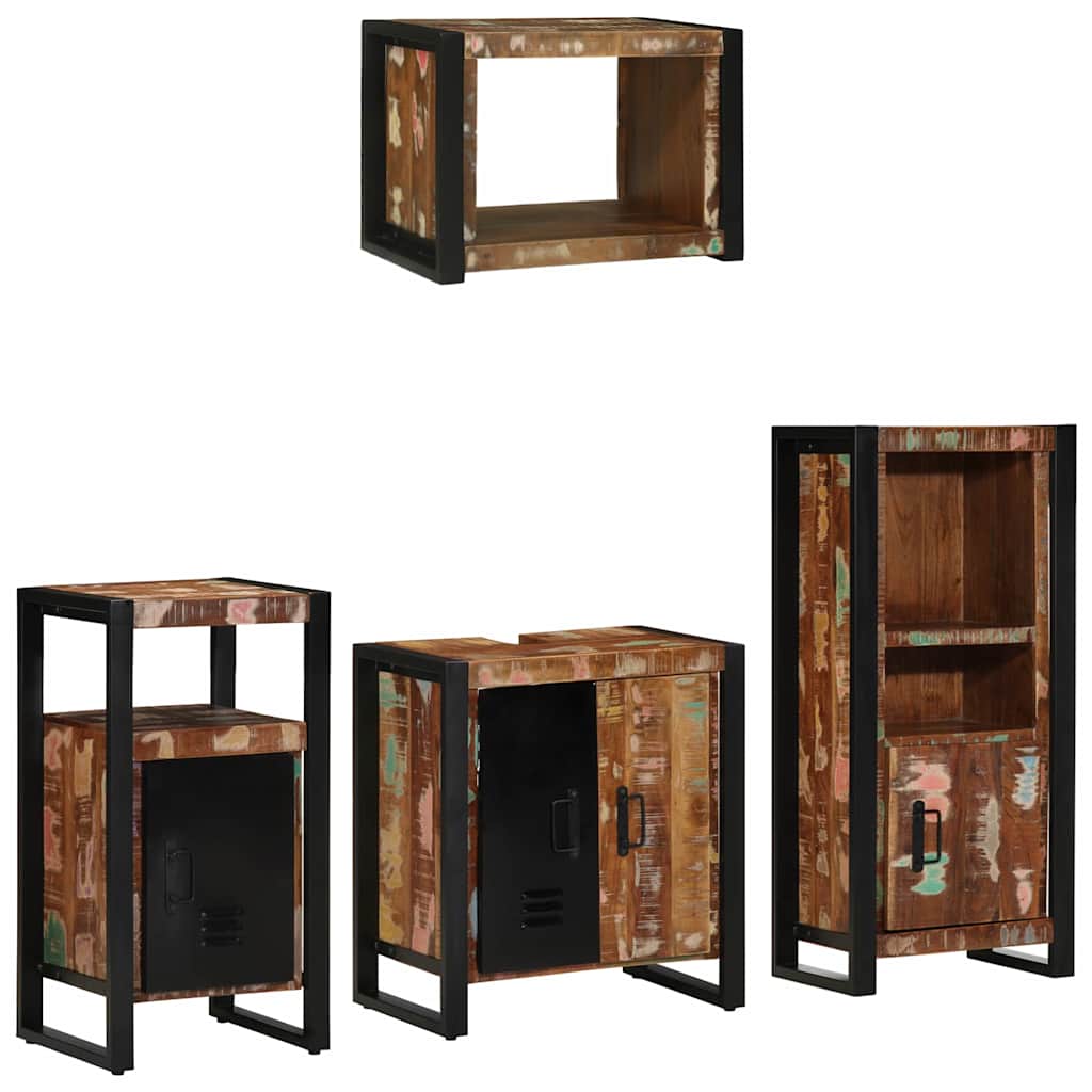 Badezimmermöbel Set 4 pcs Mehrfarbig Massives recyceltes Holz
