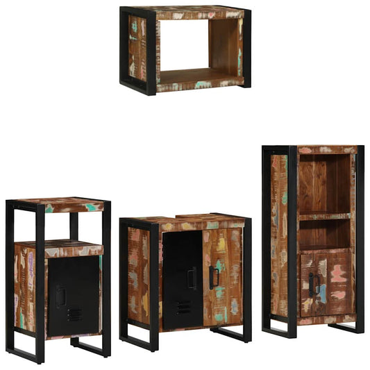 Badezimmermöbel Set 4 pcs Mehrfarbig Massives recyceltes Holz
