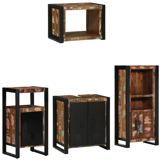Badezimmermöbel Set 4 pcs Mehrfarbig Massives recyceltes Holz