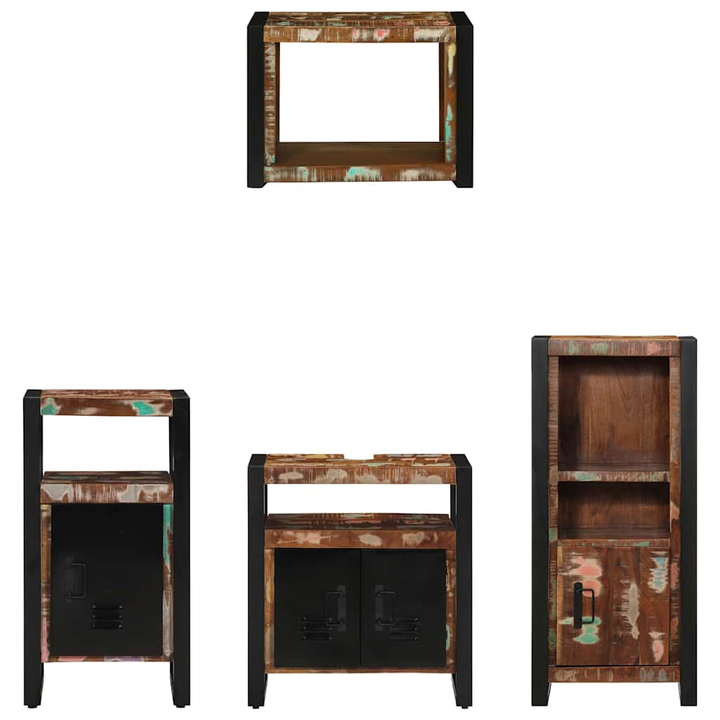 Badezimmermöbel Set 4 pcs Mehrfarbig Massives recyceltes Holz