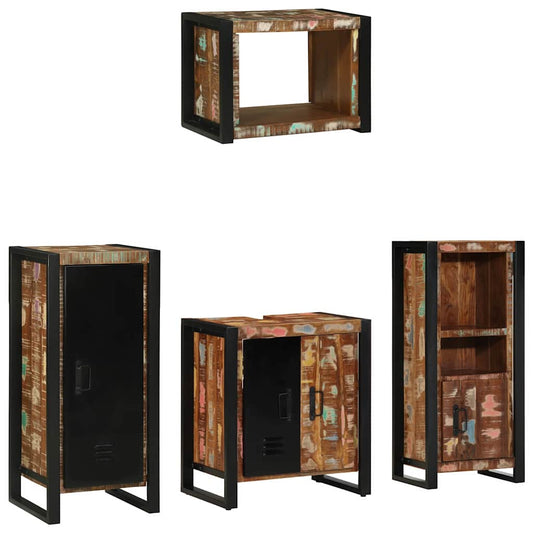 Badezimmermöbel Set 4 pcs Mehrfarbig Massives recyceltes Holz