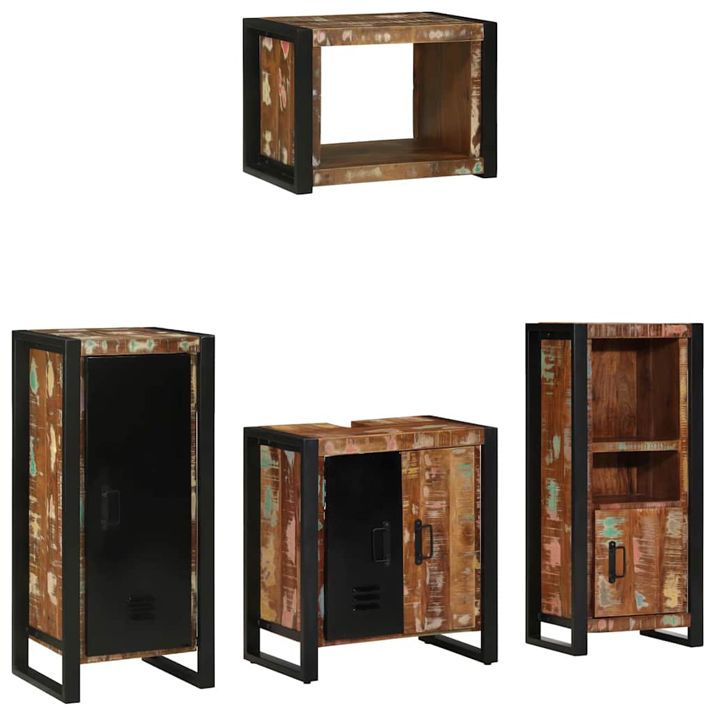 Badezimmermöbel Set 4 pcs Mehrfarbig Massives recyceltes Holz
