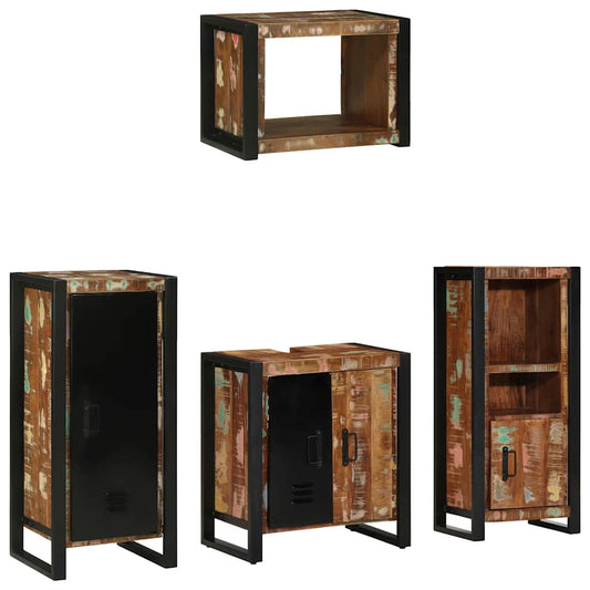 Badezimmermöbel Set 4 pcs Mehrfarbig Massives recyceltes Holz