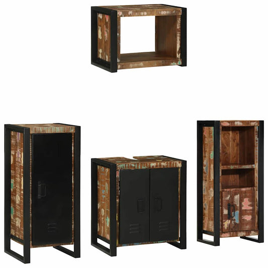 Badezimmermöbel Set 4 pcs Mehrfarbig Massives recyceltes Holz
