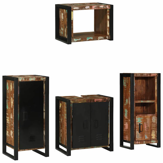 Badezimmermöbel Set 4 pcs Mehrfarbig Massives recyceltes Holz