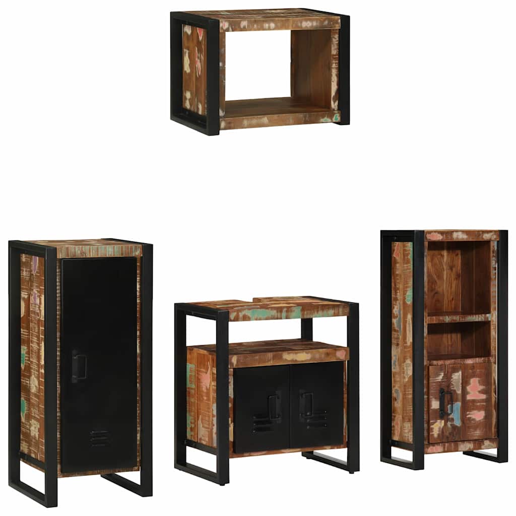 Badezimmermöbel Set 4 pcs Mehrfarbig Massives recyceltes Holz