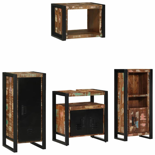 Badezimmermöbel Set 4 pcs Mehrfarbig Massives recyceltes Holz