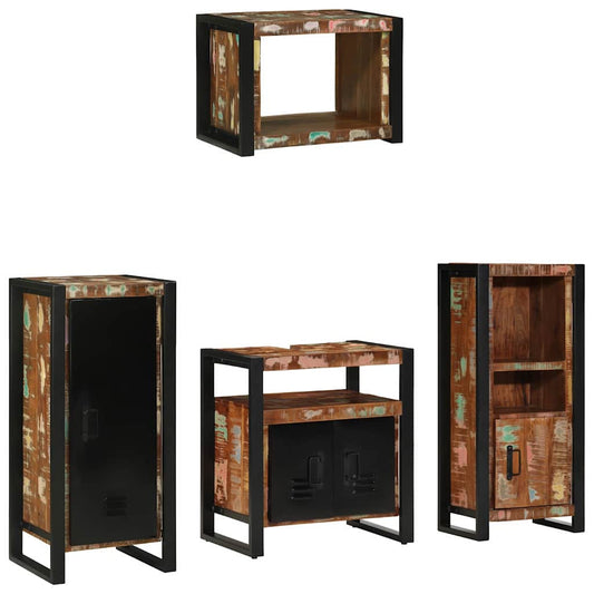 Badezimmermöbel Set 4 pcs Mehrfarbig Massives recyceltes Holz