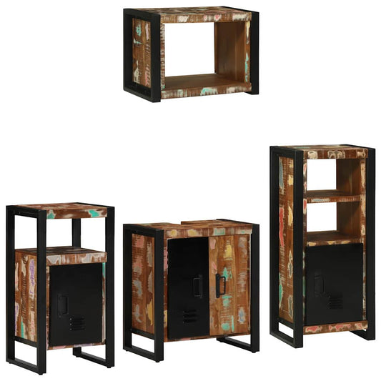 Badezimmermöbel Set 4 pcs Mehrfarbig Massives recyceltes Holz