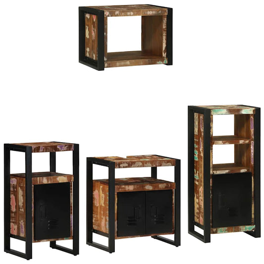 Badezimmermöbel Set 4 pcs Mehrfarbig Massives recyceltes Holz