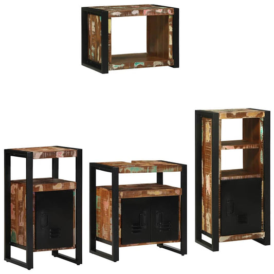 Badezimmermöbel Set 4 pcs Mehrfarbig Massives recyceltes Holz