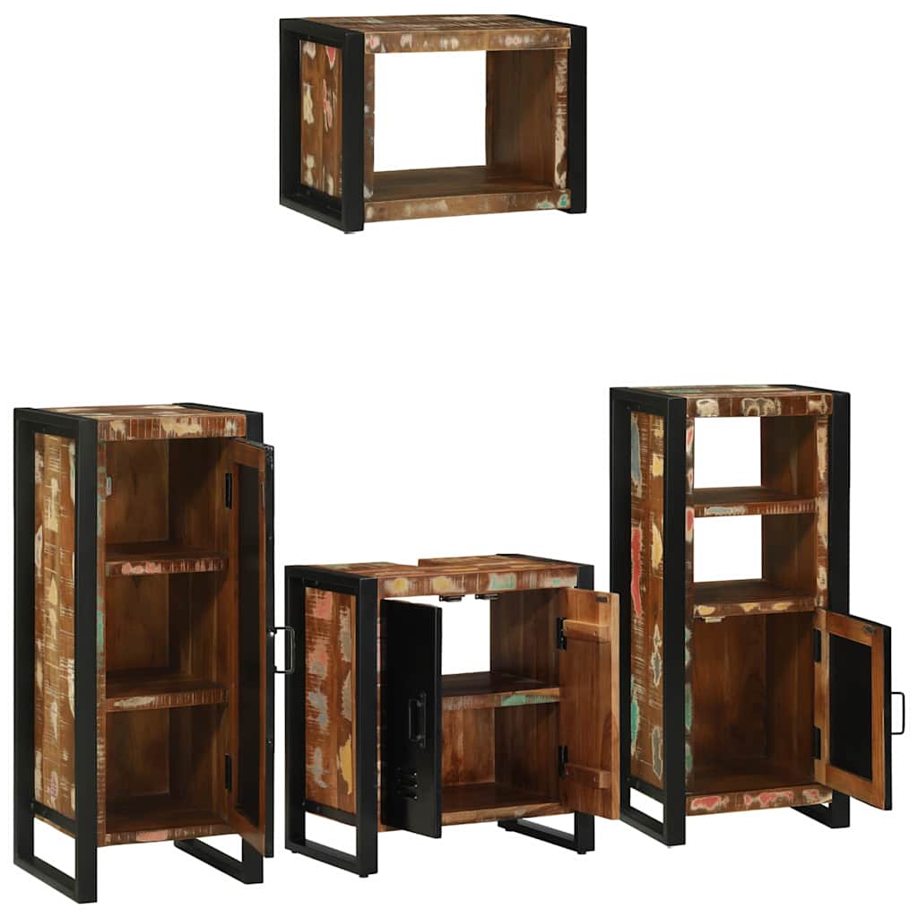 Badezimmermöbel Set 4 pcs Mehrfarbig Massives recyceltes Holz