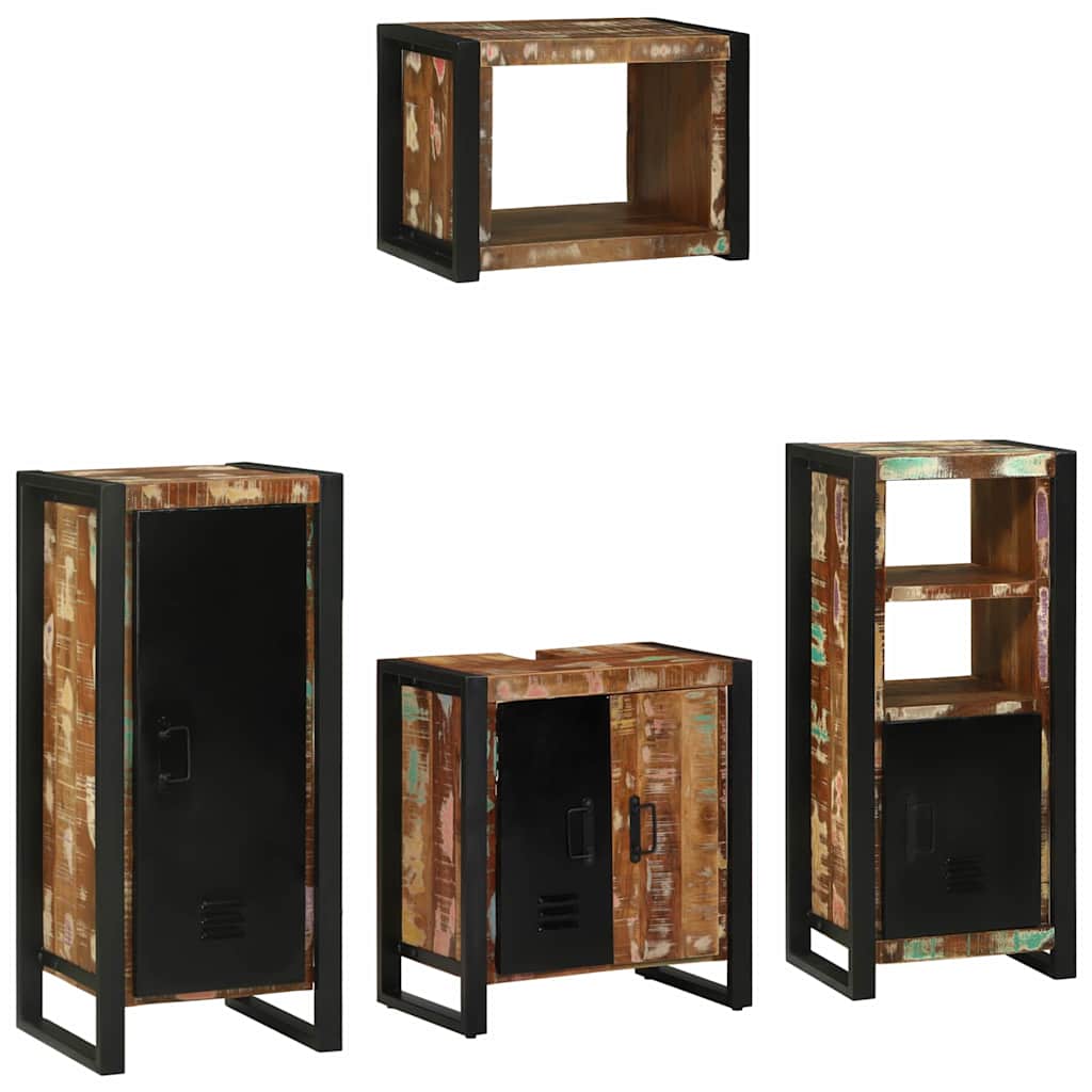 Badezimmermöbel Set 4 pcs Mehrfarbig Massives recyceltes Holz